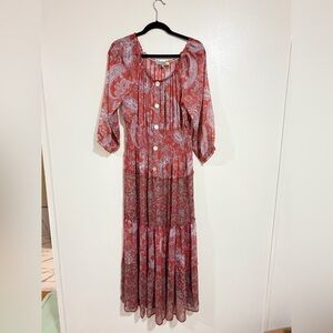 Fig & Flower Anthropologie Paisley Sheer Maxi Dress Women's Size L Romantic Boho